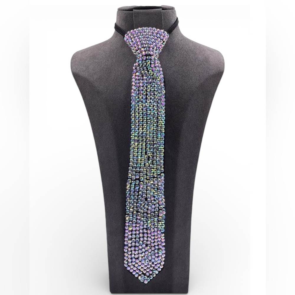 Silver AB Rhinestone Neck Tie Statement Necklace